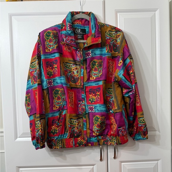 Vintage 90s Y2K EVR Streetwear Scarf Print Silky Jacket Windbreaker Large - Picture 4 of 8
